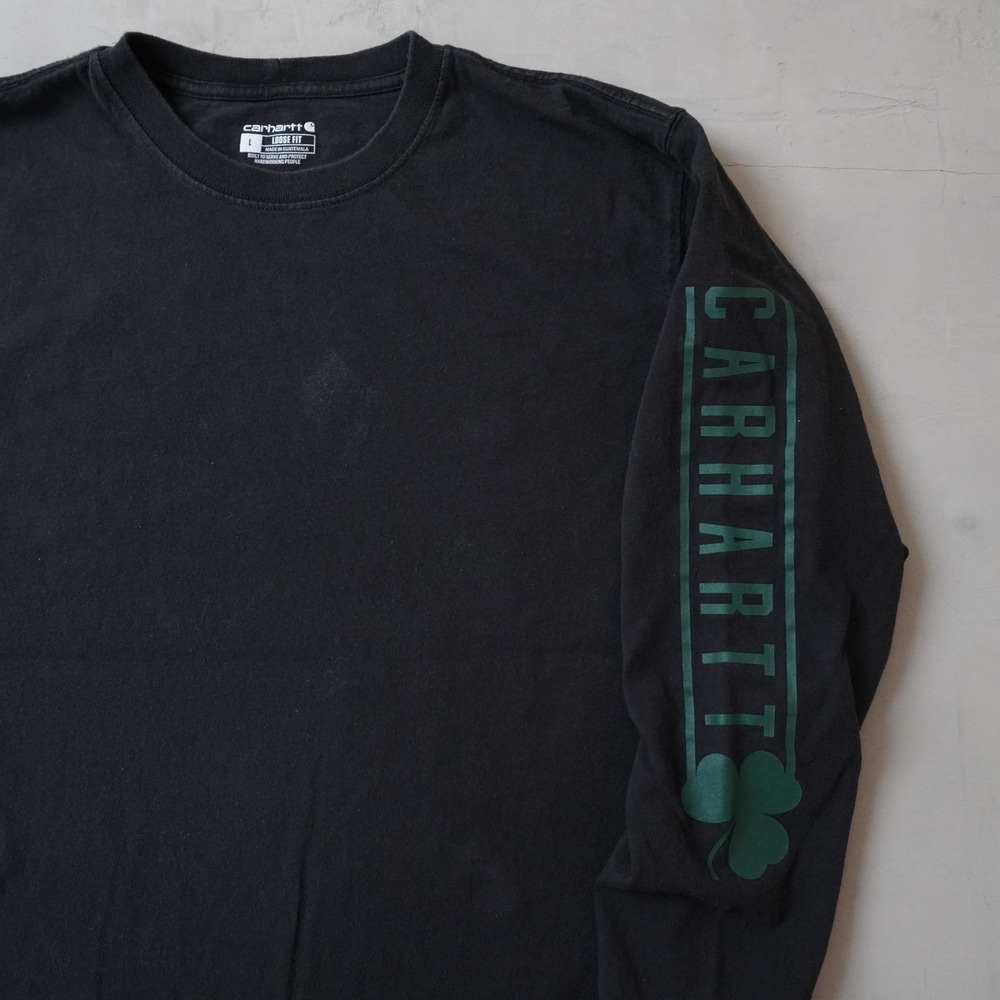 Carhartt Mens Loose Fit Long Sleeve Shamrock Graphic T-Shirt Black Green Large - Picture 4 of 8